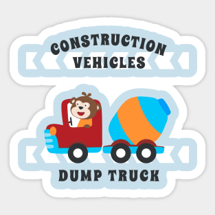 Vector illustration of contruction vehicle with cute litle animal driver. Sticker